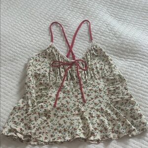 Free People Cream Floral Camisole with Red Straps